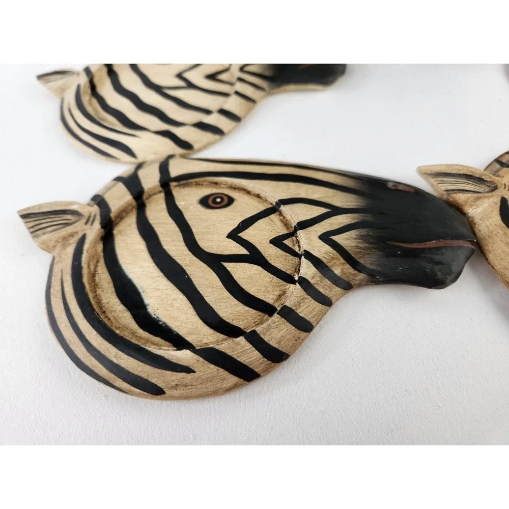 Zebra Head Wood Coasters Set Holder Lily M Wilson Hand Painted Safari MCM‎ VTG